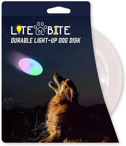 Lite N Bite LED Flying Disc - Light Up Dog Disk with Multi-Color LED, Batteries Included