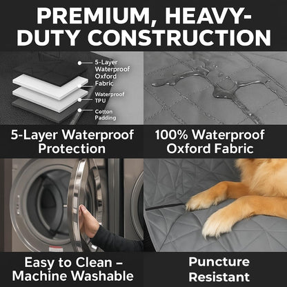 Dog Seat Cover for Full-Size Trucks & SUVs – Heavy-Duty Waterproof Back Seat Protector with Door Shields (Large, Gray)