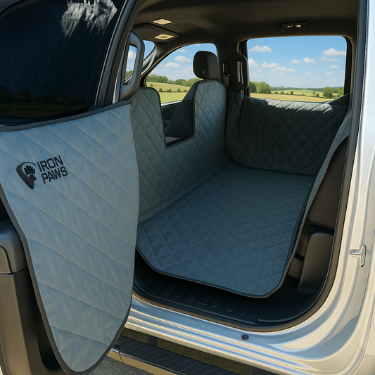 XL Dog Seat Cover for Full-Size Crew Cab Trucks – Heavy-Duty Waterproof Back Seat Protector with Door Guards – Non-Slip, Machine Washable, Scratch-Resistant Hammock Design (Gray)